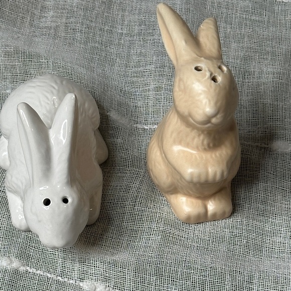 Ankyo Ceramic Bunny Rabbit Salt & Pepper Shakers Neutrals NWOT 3.5" & 4.25" Tall - Picture 10 of 13